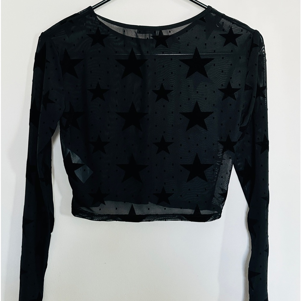 Avidlove Women Mesh Crop Top Long Sleeve See Through Shirt Sheer Blouse. Size S